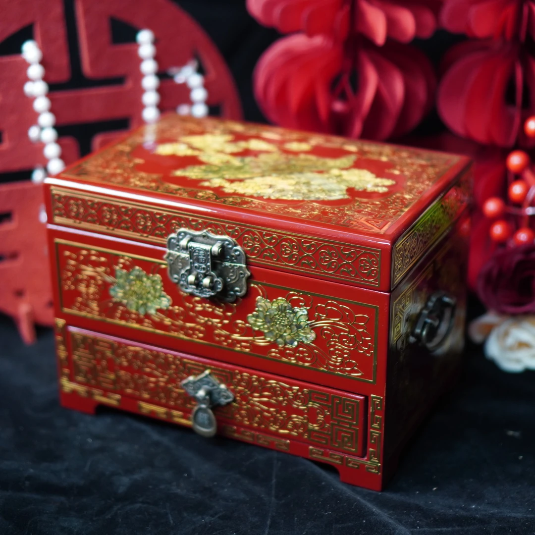 首饰盒/箱 21厘米柜子盒 非遗平遥铜丝螺钿镶嵌漆器首饰盒饰品盒