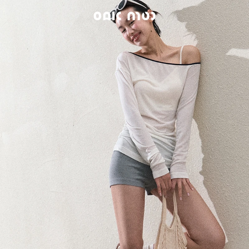 Oakmoo Basic/仿生针织斜肩羊毛百搭针织打底上衣