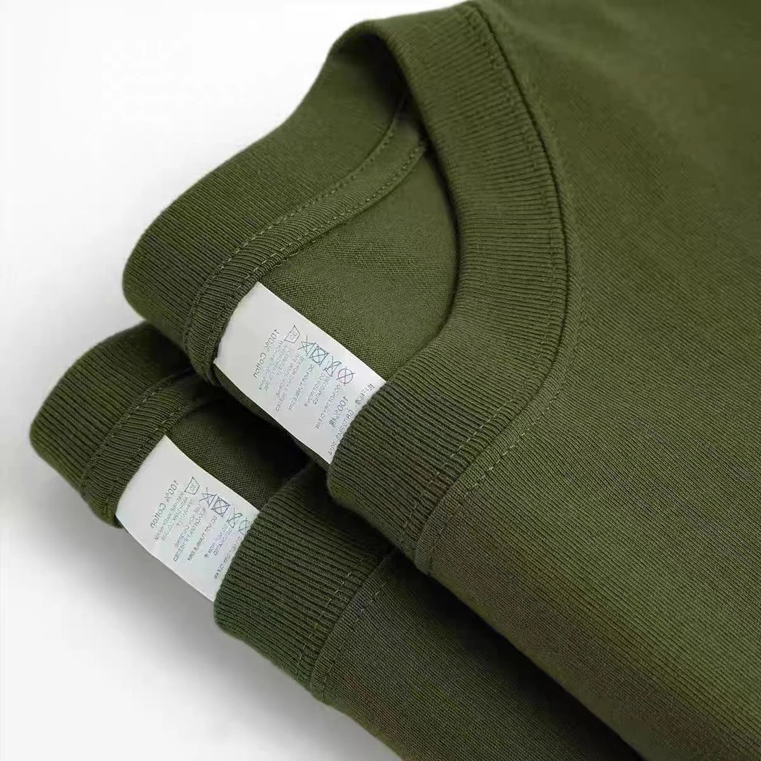 夏季显白军绿色230g重磅纯棉短袖T恤男复古绿深绿墨绿纯色半袖女