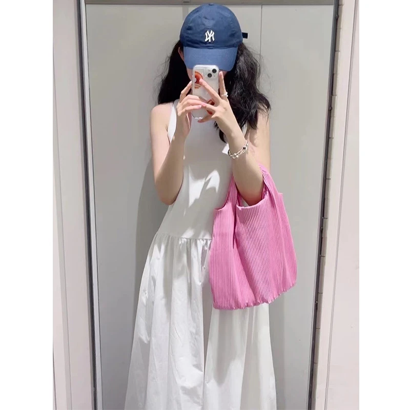 连衣裙女夏高级感 新款黑白两色休闲版型圆领针梭拼接背心连衣裙