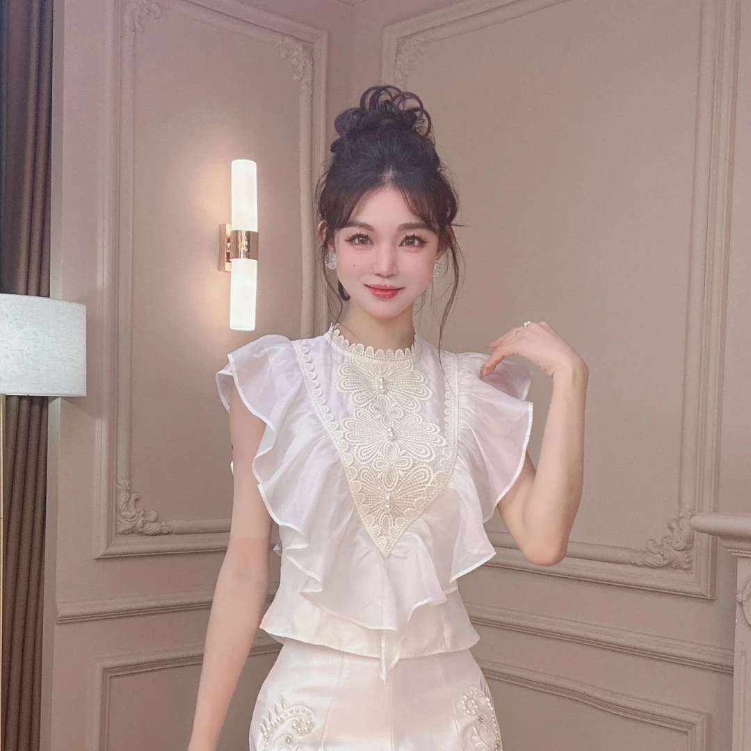 【CC专属】气质名媛感百搭上衣夏季重工气质荷叶边-15417