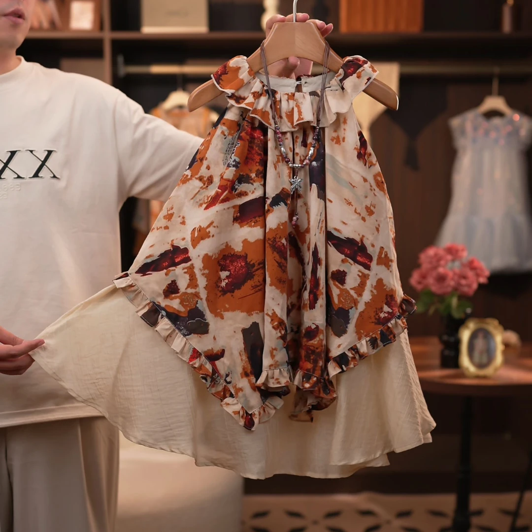 女童法式连衣裙2025夏季儿童韩版气质复古小女孩小众裙子