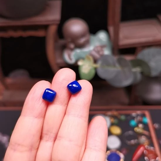 青金石银S925镶嵌耳饰