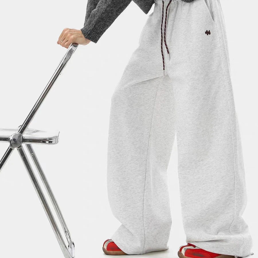 2025爆款秋冬潮流风运动风微弹加绒款运动裤直筒型纯色直筒裤