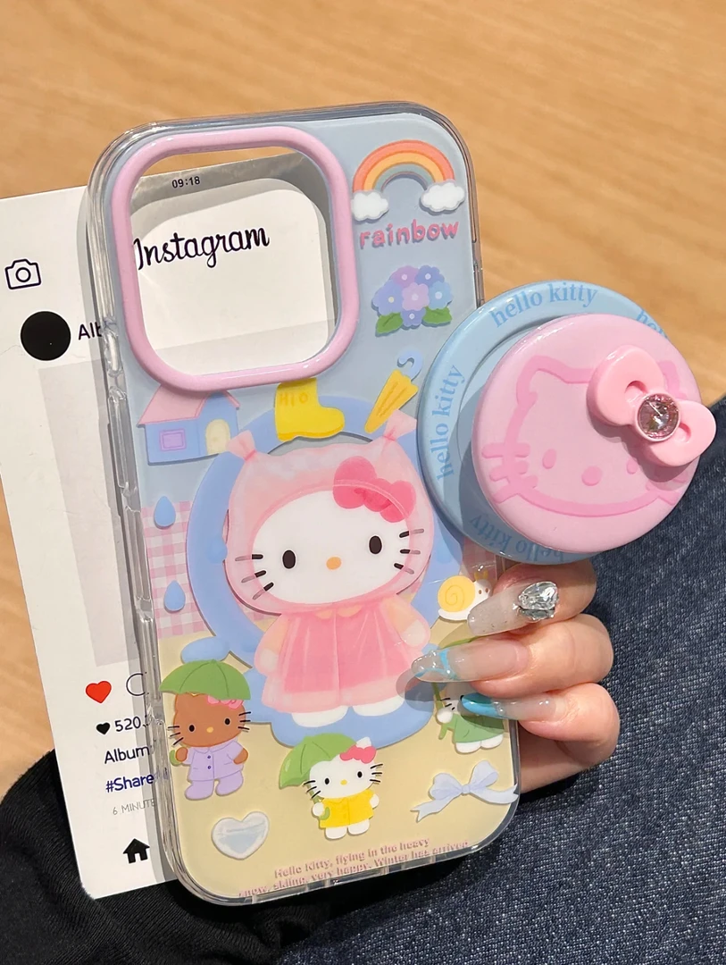 可爱彩虹雨衣KT猫磁吸双层壳适用苹果16promax/15/14防摔手机壳13