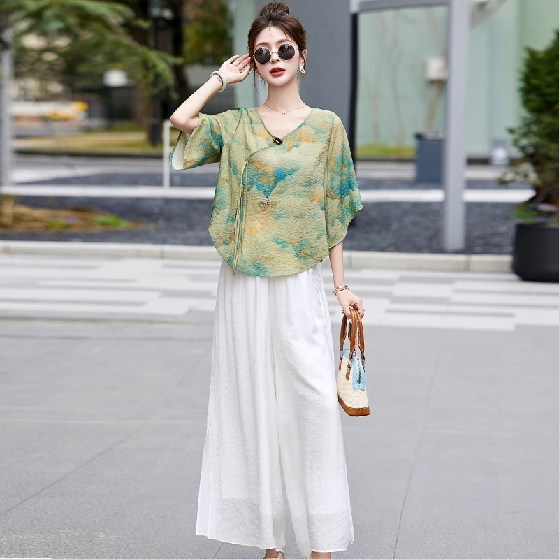 休闲棉麻套装女新中式国风两件套裙裤2025夏装搭配一整套洋气减龄