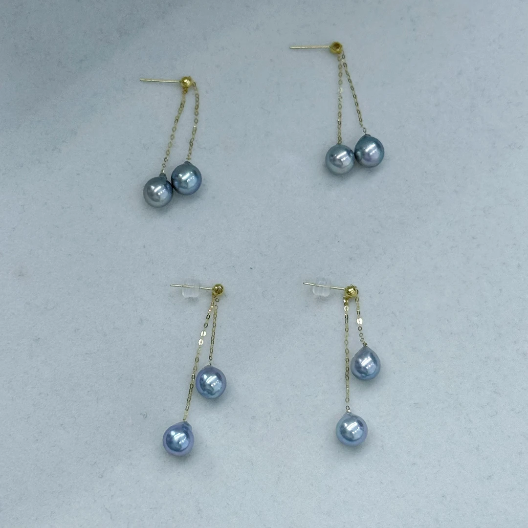 【绎世】大风吹 18k金海水真多麻珍珠耳线可调节7-8mm（多样性发一）