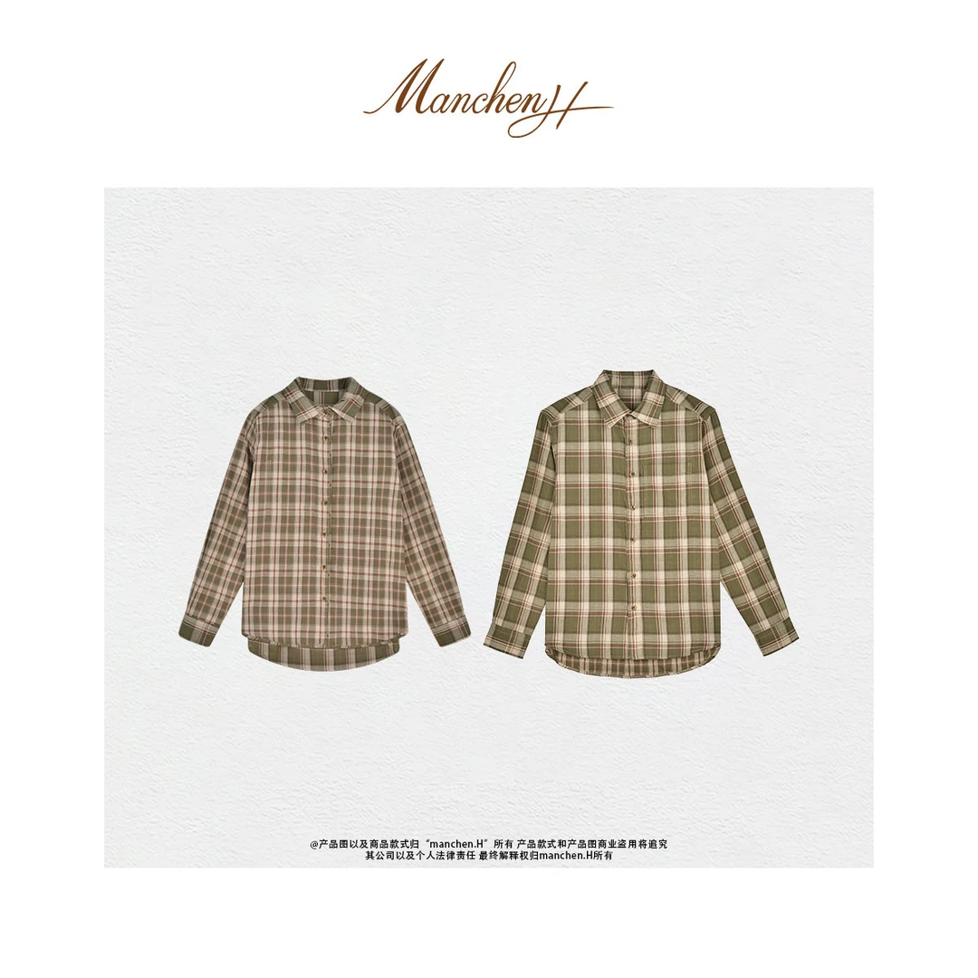 曼辰manchenh"光影双格"进口面料超细色织格子双面两穿衬衫