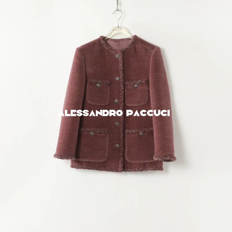 AP洛哥43176WT【黑标/沙丘瑰影】意大利进口苏力羊驼毛小香风外套冬