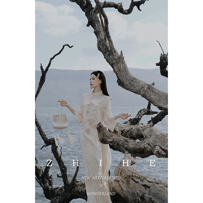 无艳一禾【羲和】静奢新中式钉珠刺绣100人丝提花宽松连衣裙+阔腿裤