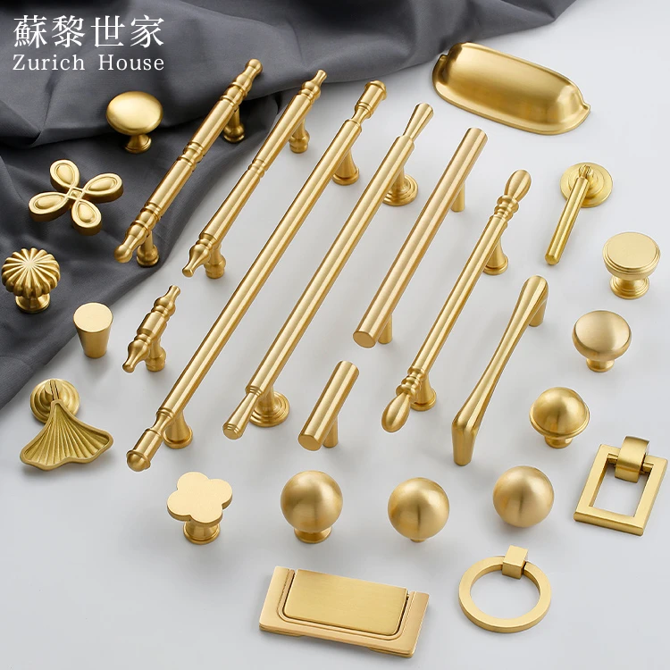 奶油风黄铜实心衣柜门拉手轻奢纯铜衣柜门把手衣柜拉手2025新款