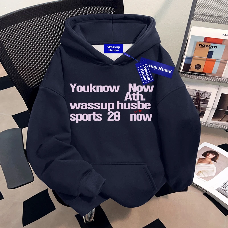 WASSUP HSUBE 重磅字母印花连帽卫衣男女秋冬季美式潮牌宽松外套