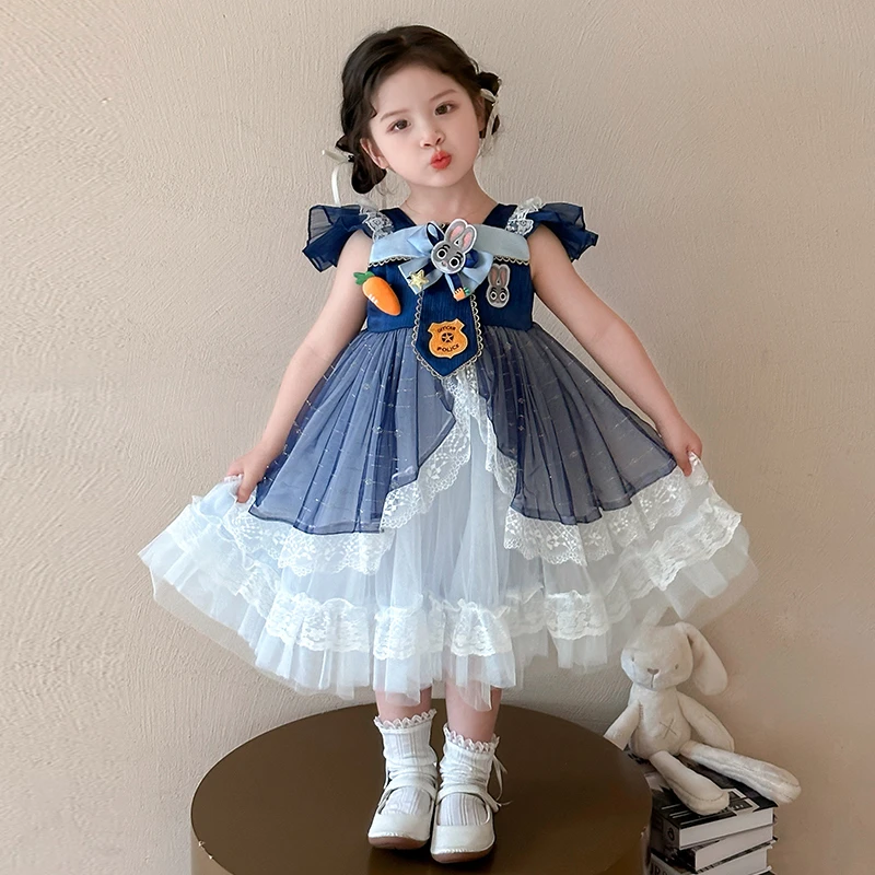 女童可爱甜美卡通兔子警官洛丽塔纱裙夏季2025新款女宝宝连衣裙潮