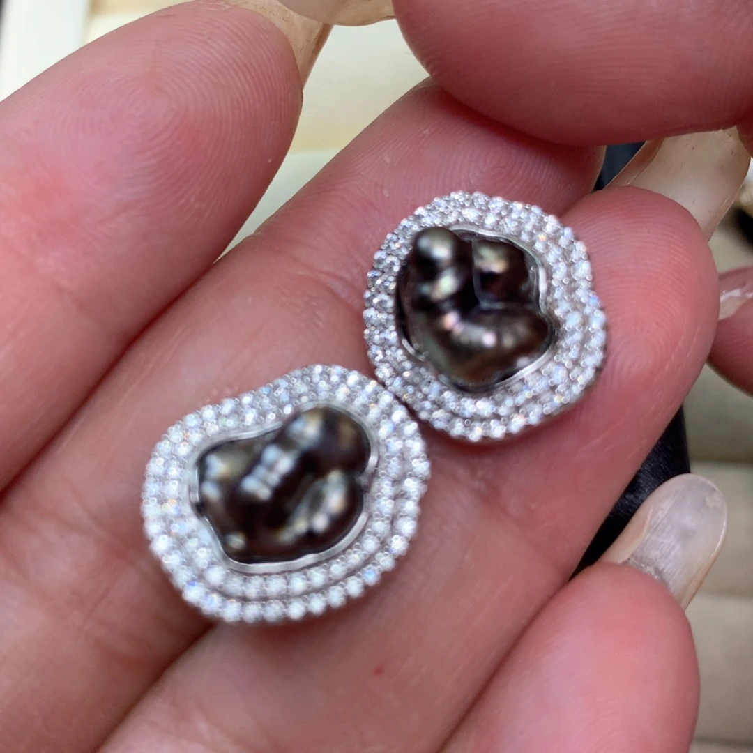 银S925镶嵌海水珍珠耳饰