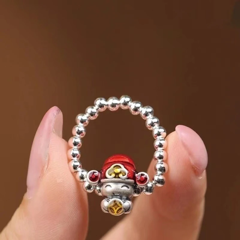 新中式滴油圆珠财神戒指个性时尚气质食指戒国