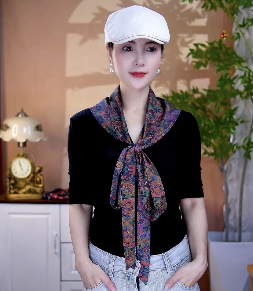 花萝三角巾印花国风复古丝巾腰巾腰带叠穿女士围巾民族风