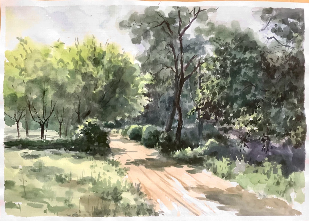 风景水彩画52x36cm艺术作品