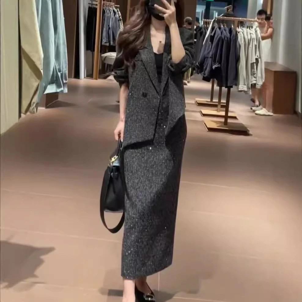 新款欧货高端不规则宽松外套半身裙两件套女