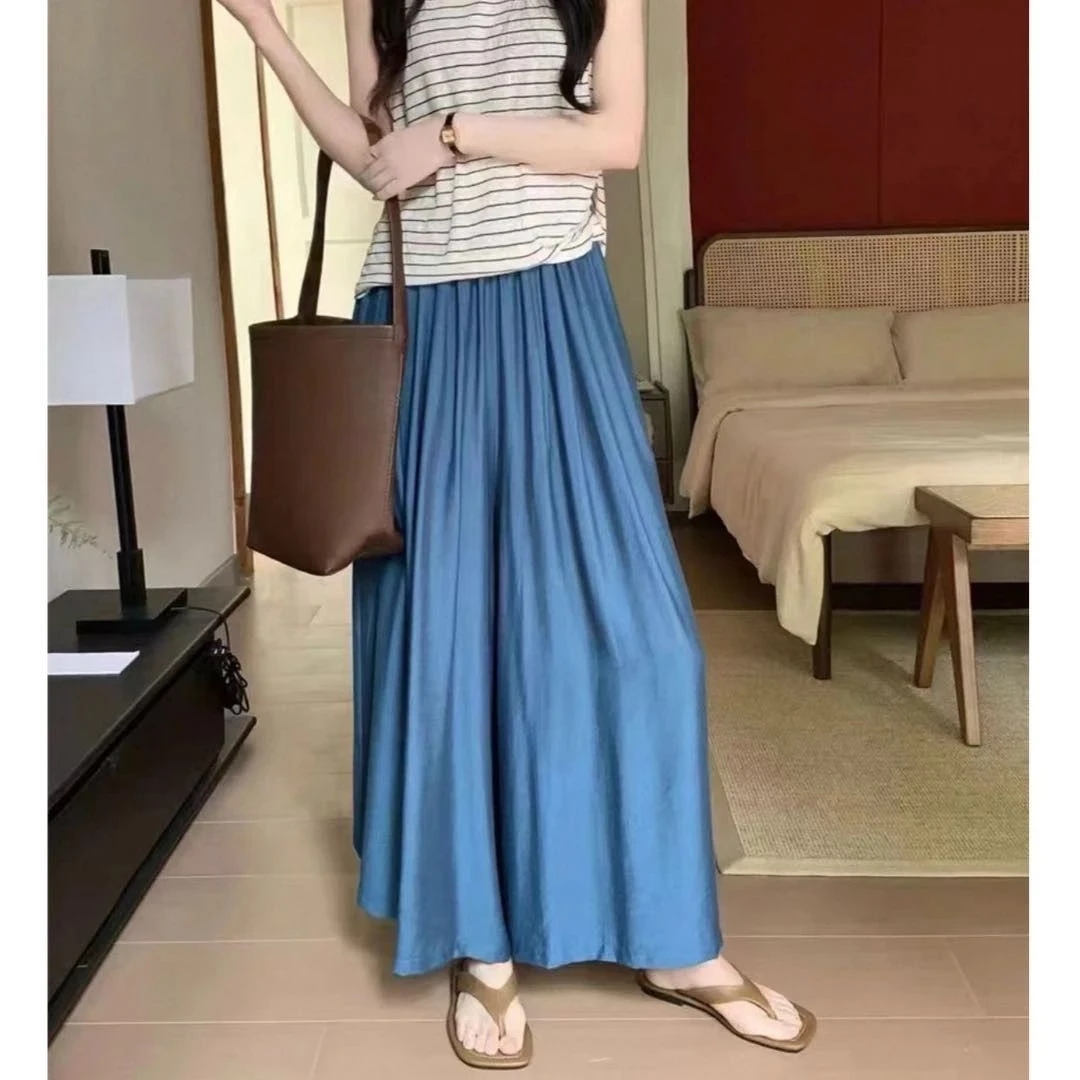 【现货+运费险】宽松休闲风九分裤亚麻高腰纯色夏季慵懒风裙裤（锦程