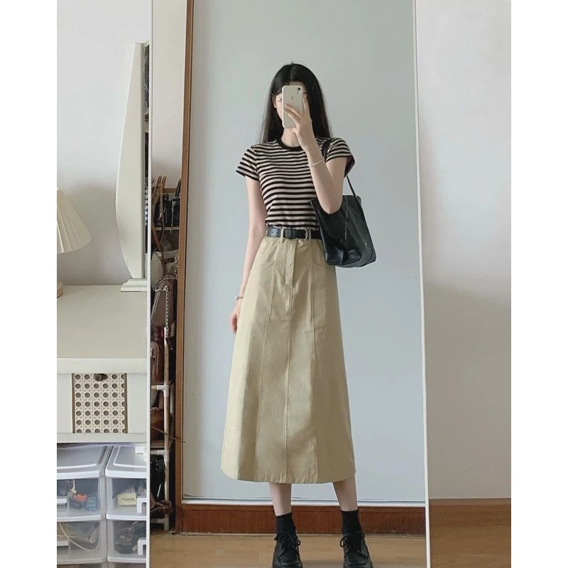 轻熟风气质套装显瘦短袖恤上衣女夏季字裙高腰半身裙通勤两件套复