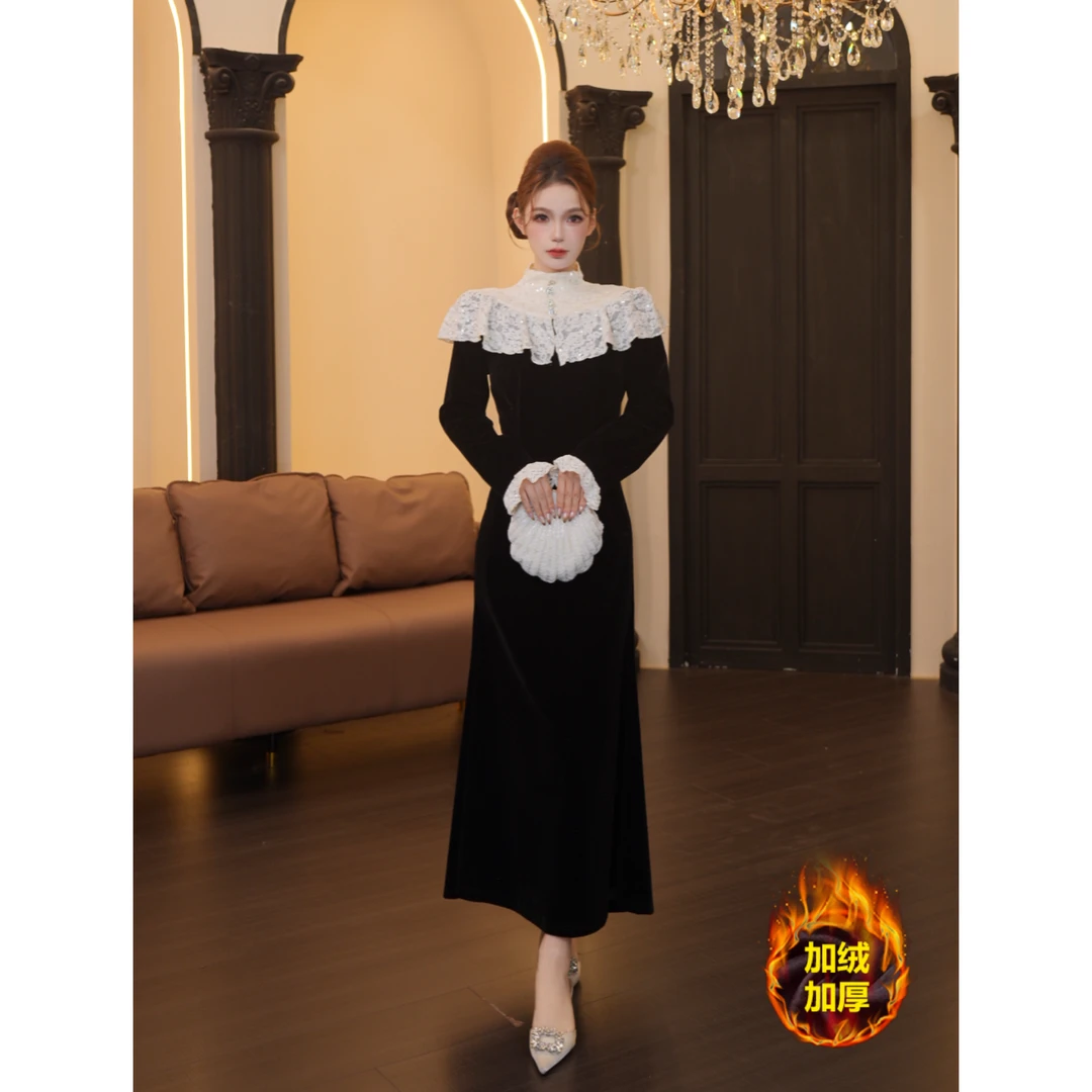 1店-291【温迪专属】中长裙裙子秋冬气质加绒加厚连衣裙MYN1902