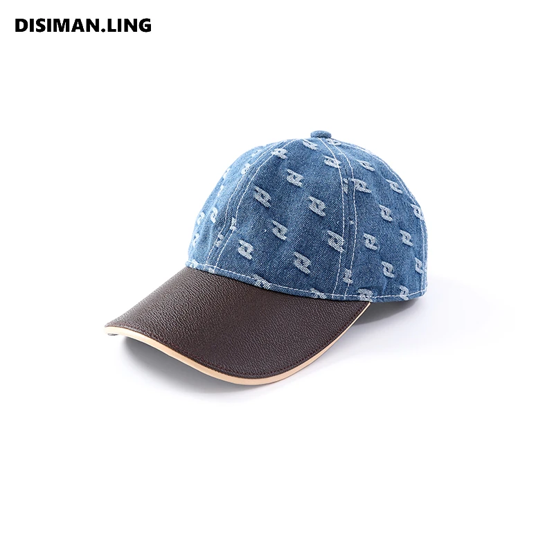 迪丝嫚苓蓝拼咖棒球帽牛仔蓝色休闲复古印花时尚原创设计优雅小众