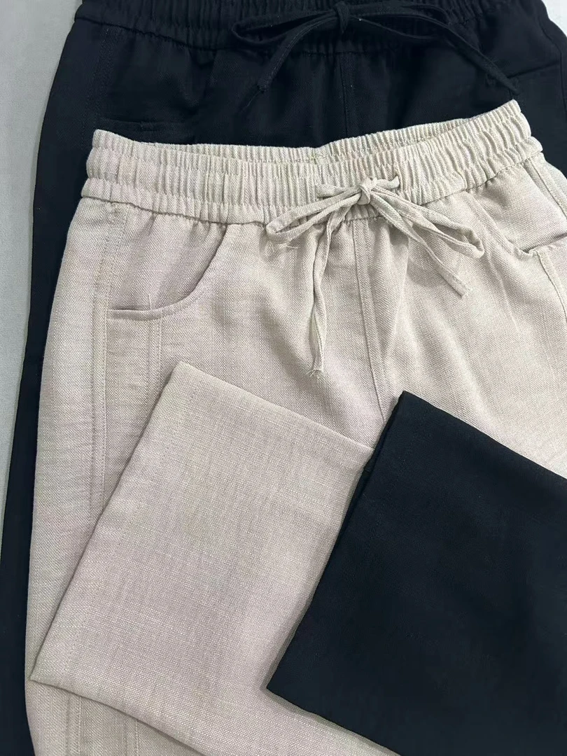 [运费补贴6-10元]2025春季垂感休闲裤女士百搭宽松亚麻裤子2807