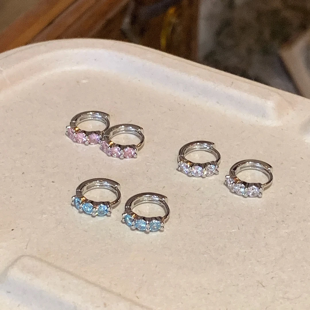 铜合金耳饰 超闪彩色锆石圈圈耳环高级感精致耳扣气质耳圈