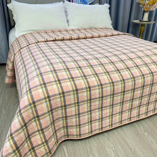 【色织格子】出口外贸纯棉全棉100%棉床盖绗缝被柔软双人大尺寸SZ