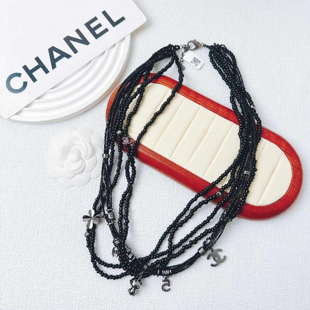 95新 Chanel/香奈儿 柚礼中古/香奈儿黑珠多元素多层项链LZ408883