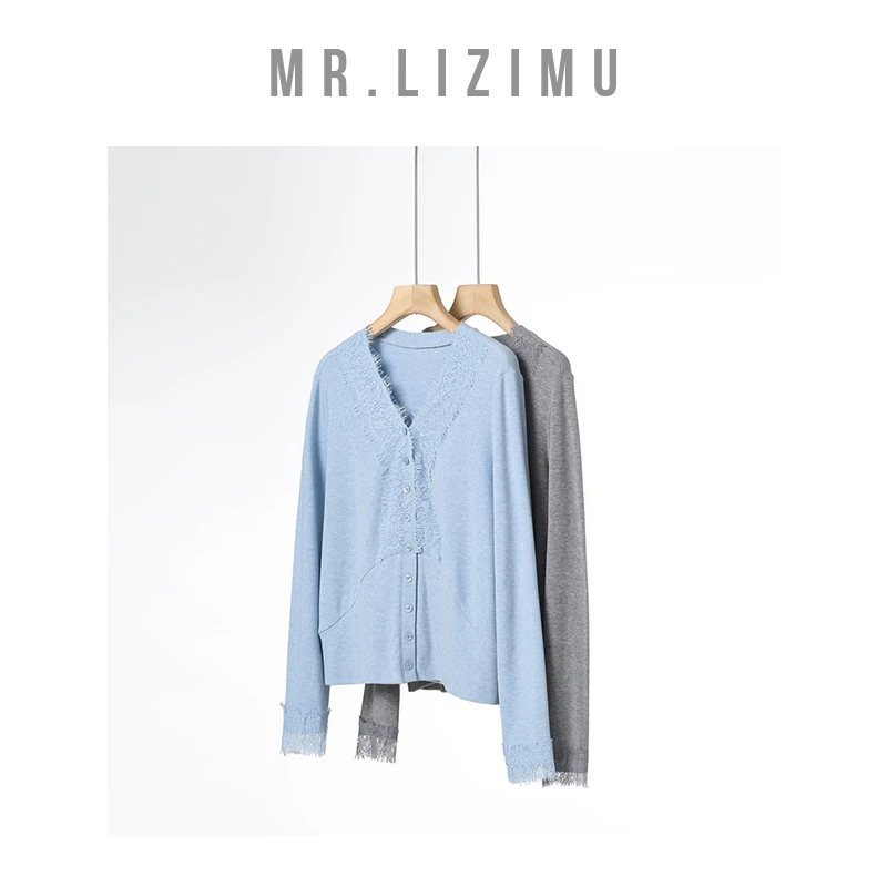 李子木先生V领蕾丝拼接打底开衫2025新款开春穿搭修身简约外套女