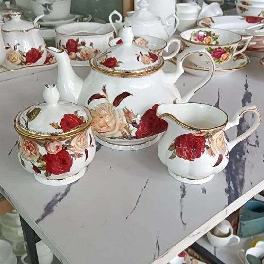 金秋玫瑰手工拍金壶糖奶三件套