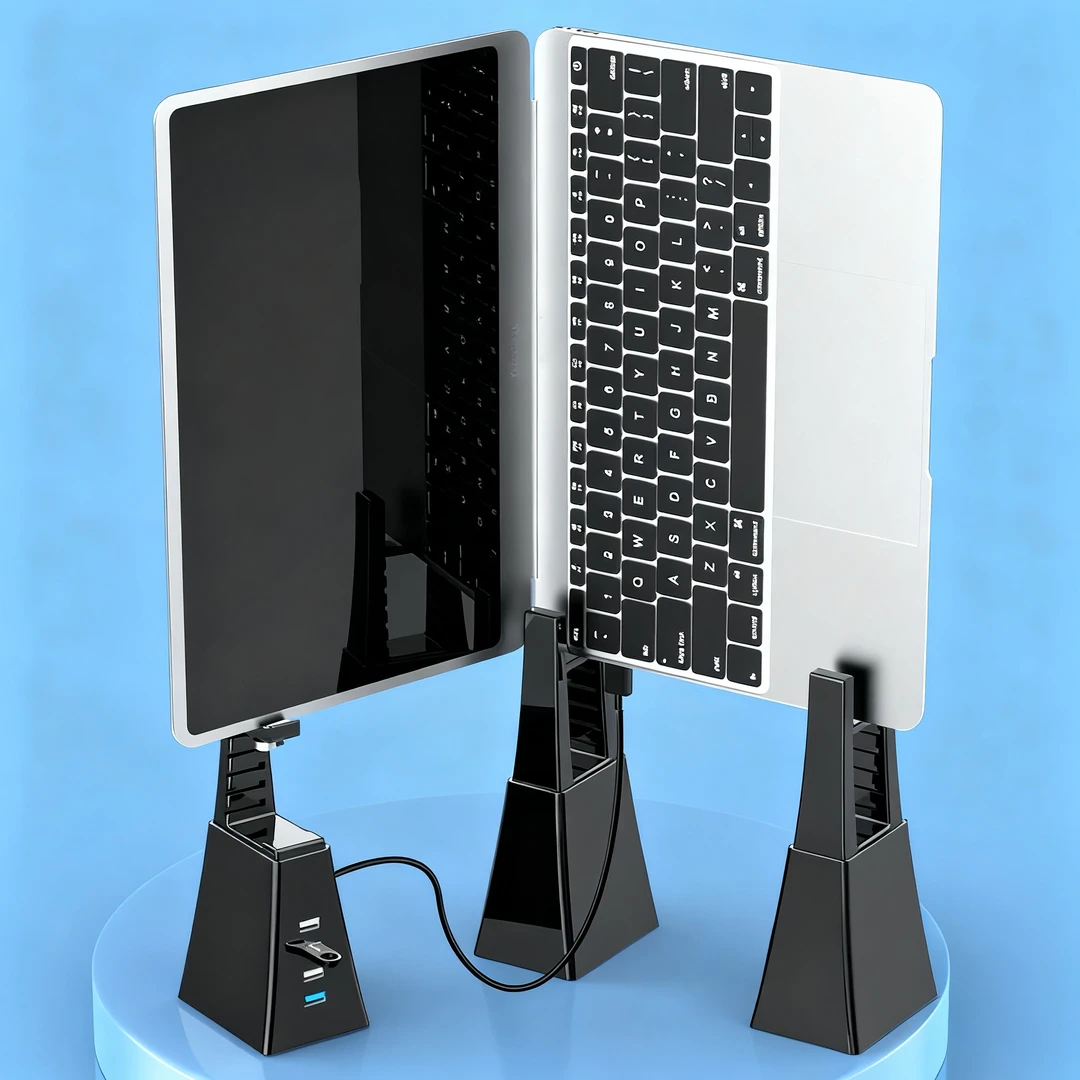 笔记本侧立电脑支架增高款带usb拓展坞款副屏竖立托架可调节撑架