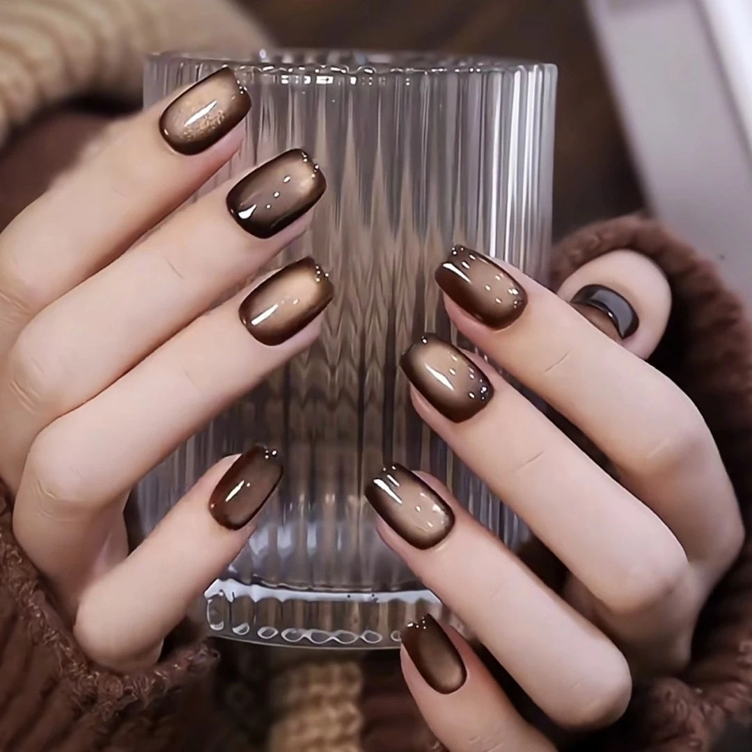 【短方】咖啡猫眼 穿戴甲美甲贴片可拆卸24片装 ④