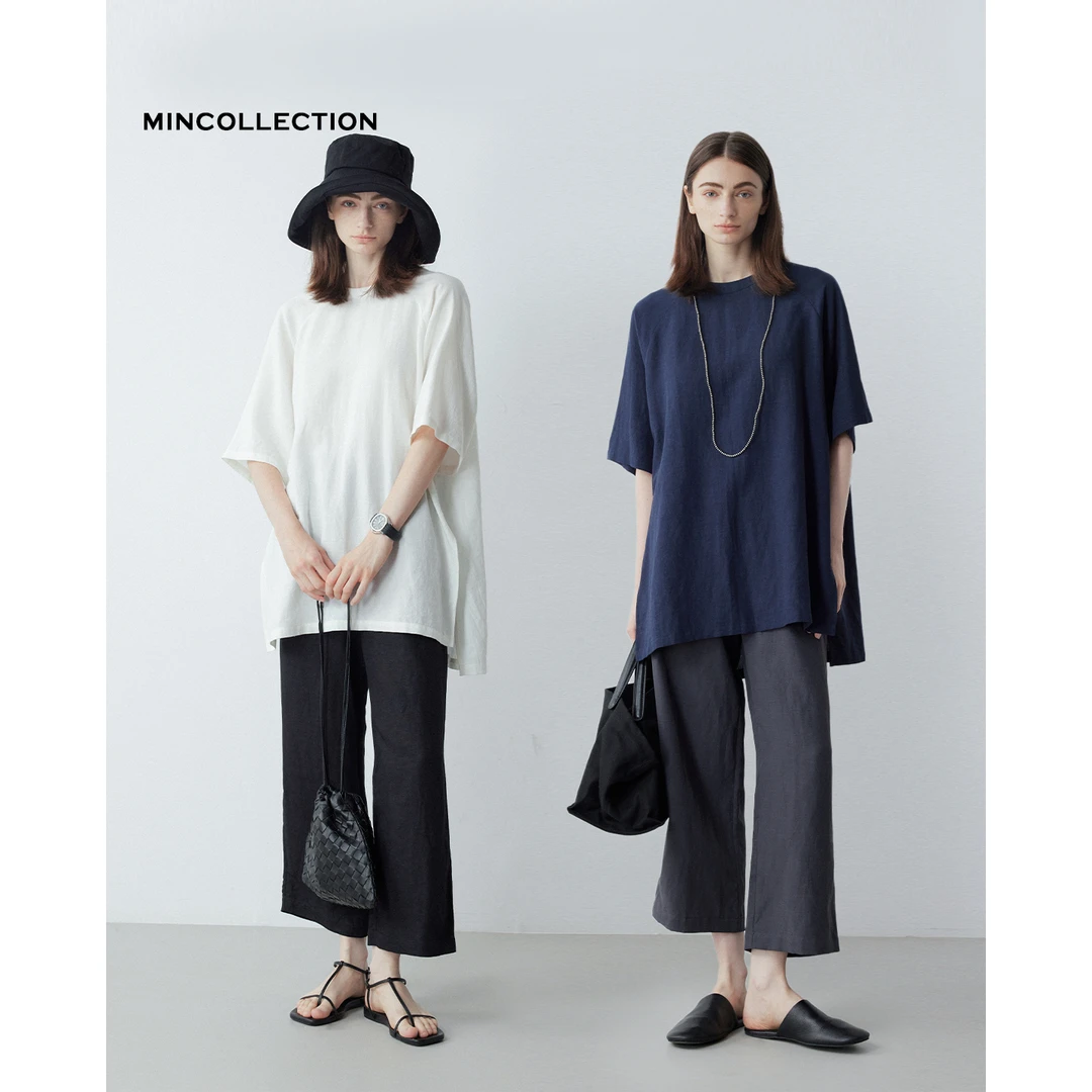 双色九分裤/凉爽天丝亚麻松紧腰直筒休闲裤55484