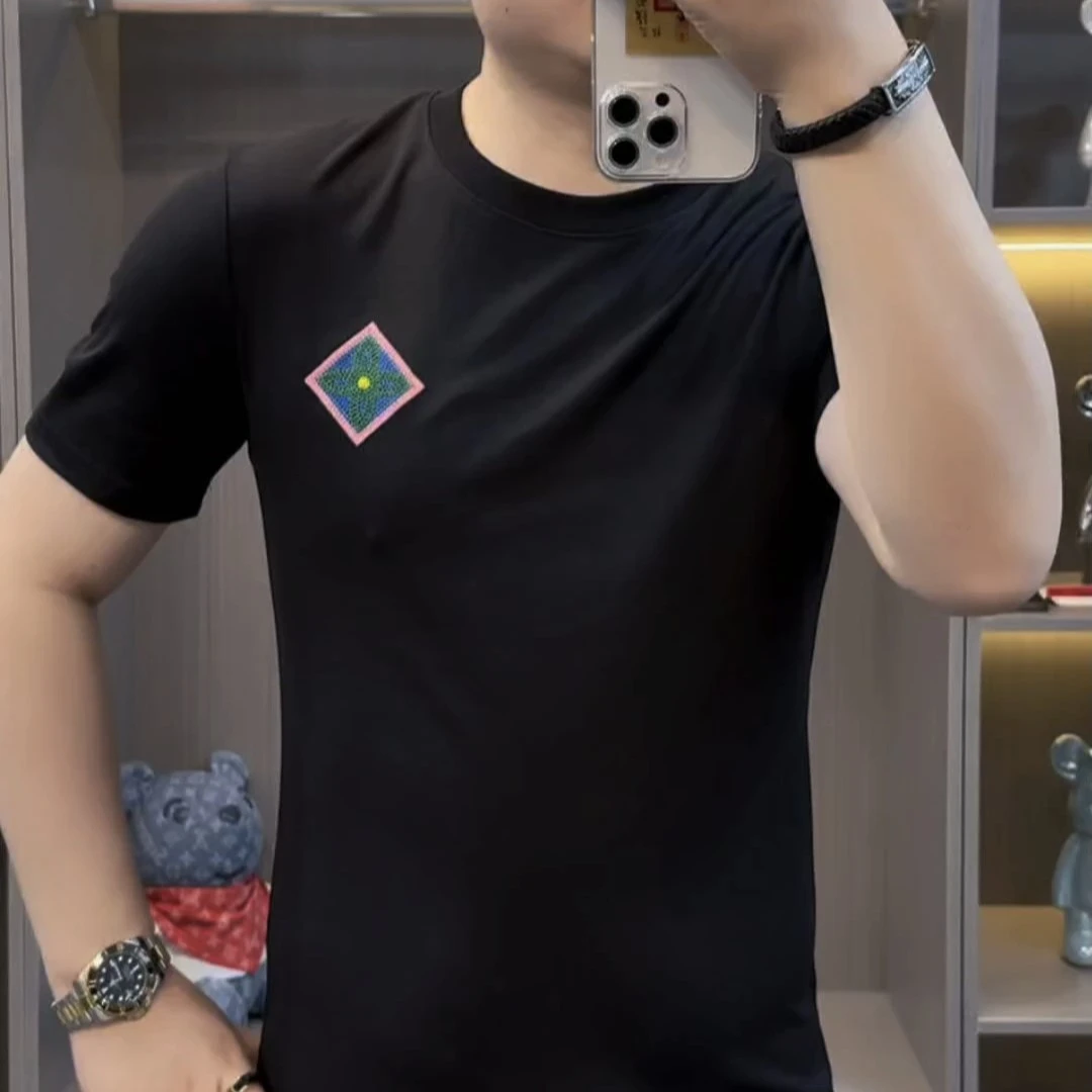 B104男士圆领打底衫欧货时尚修身潮流短袖袖针织衫短袖t恤