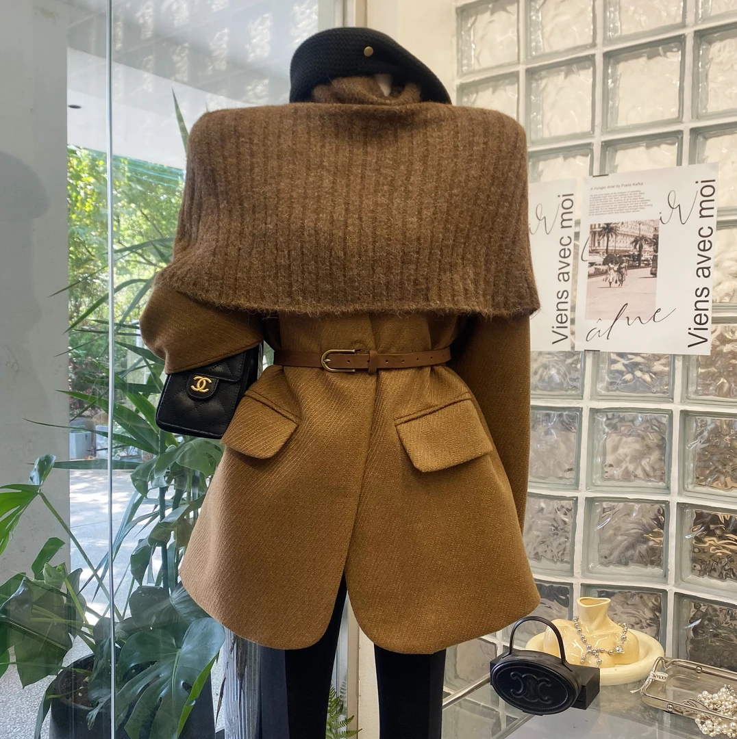 秋冬时尚保暖加夹棉长袖呢大衣中长款毛呢外套321T