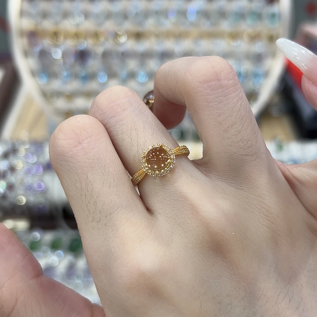 戒指黄晶银S925镶嵌