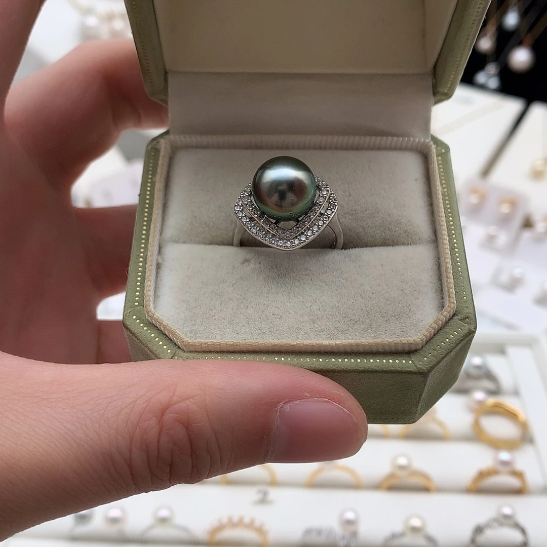 银S925镶嵌戒指海水珍珠10-11mm