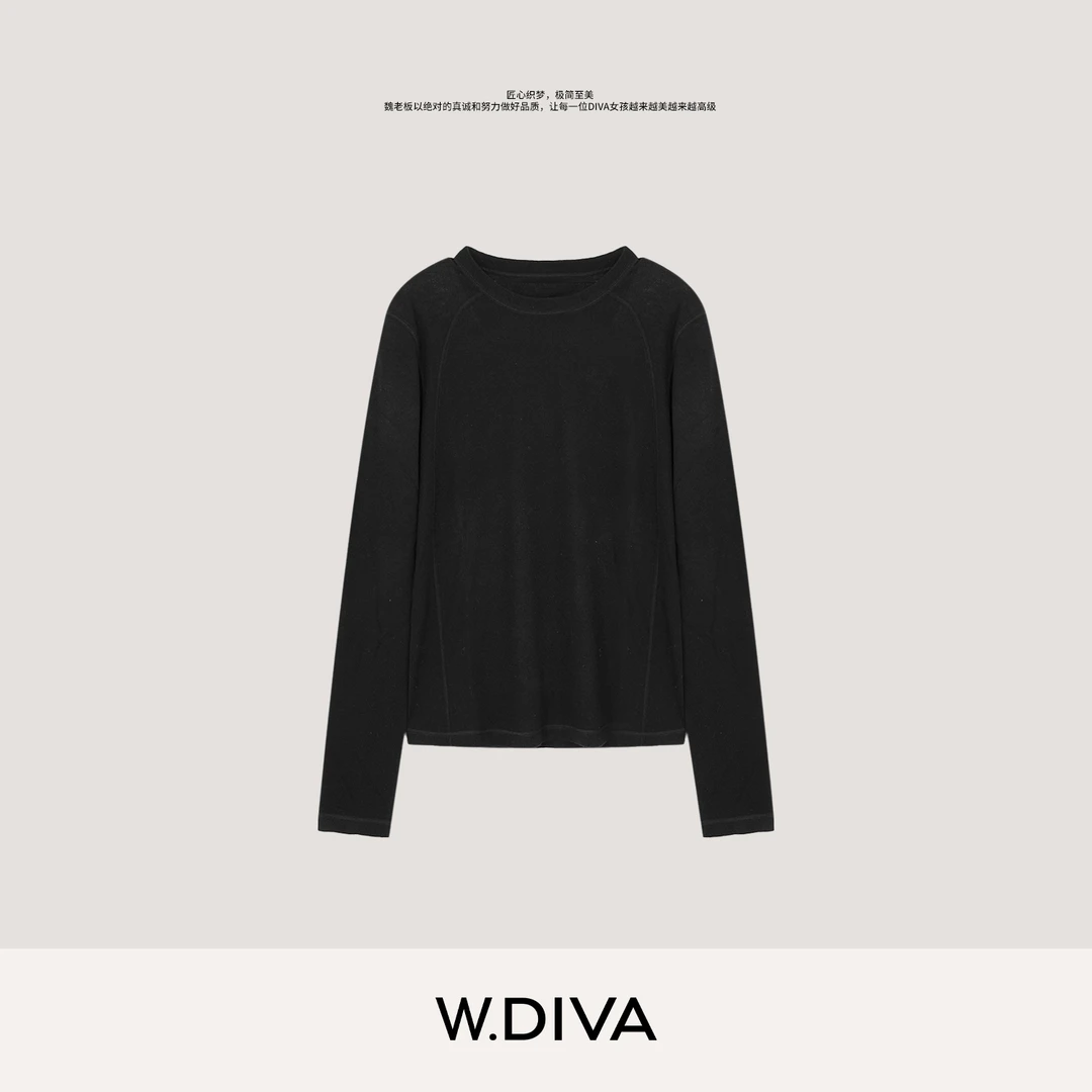 W.Diva【空山】桑蚕丝绵羊毛双结构线舒适圆领毛织打底衫53Z222710