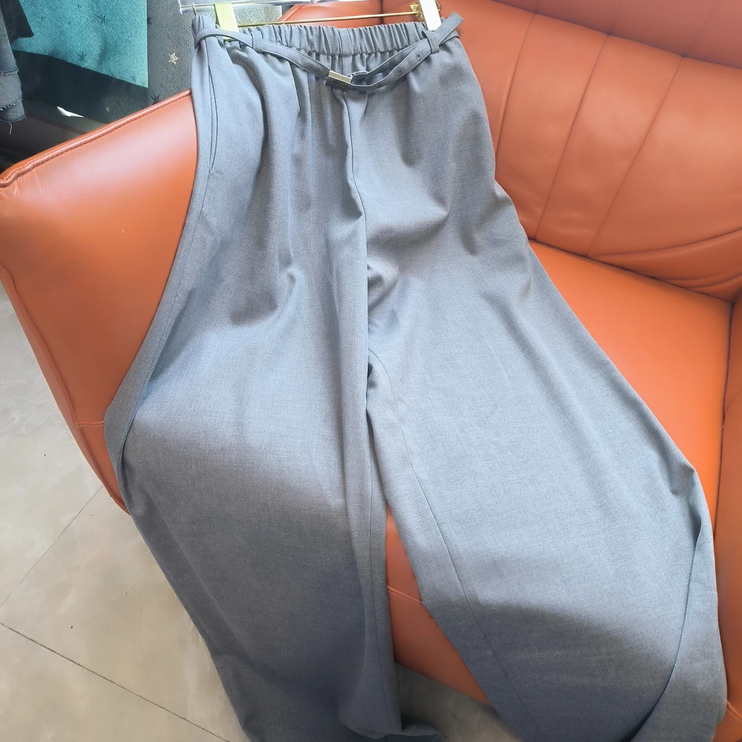 SZSALI 定制高级灰色简约直筒阔腿长裤配腰带