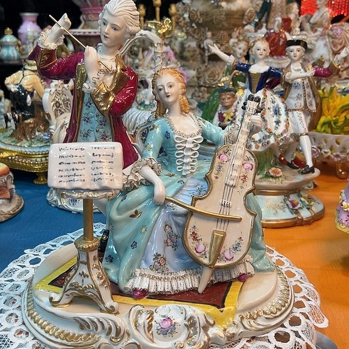 陶瓷琴瑟和谐双色瓷偶 老货库存