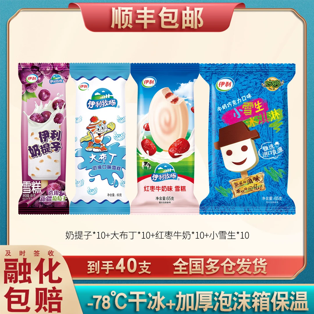 【40支】伊利超值奶提子布丁雪糕礼包红枣小雪生冰淇淋奶油冰激凌