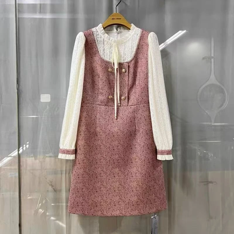 8273小香风连衣裙女秋冬2024新款时尚气质高级感修身假两件裙子