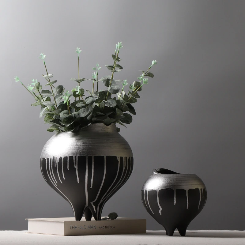 GQ现代简约拼色陶瓷花瓶样板房展厅创意插花装饰品茶几餐桌台面摆