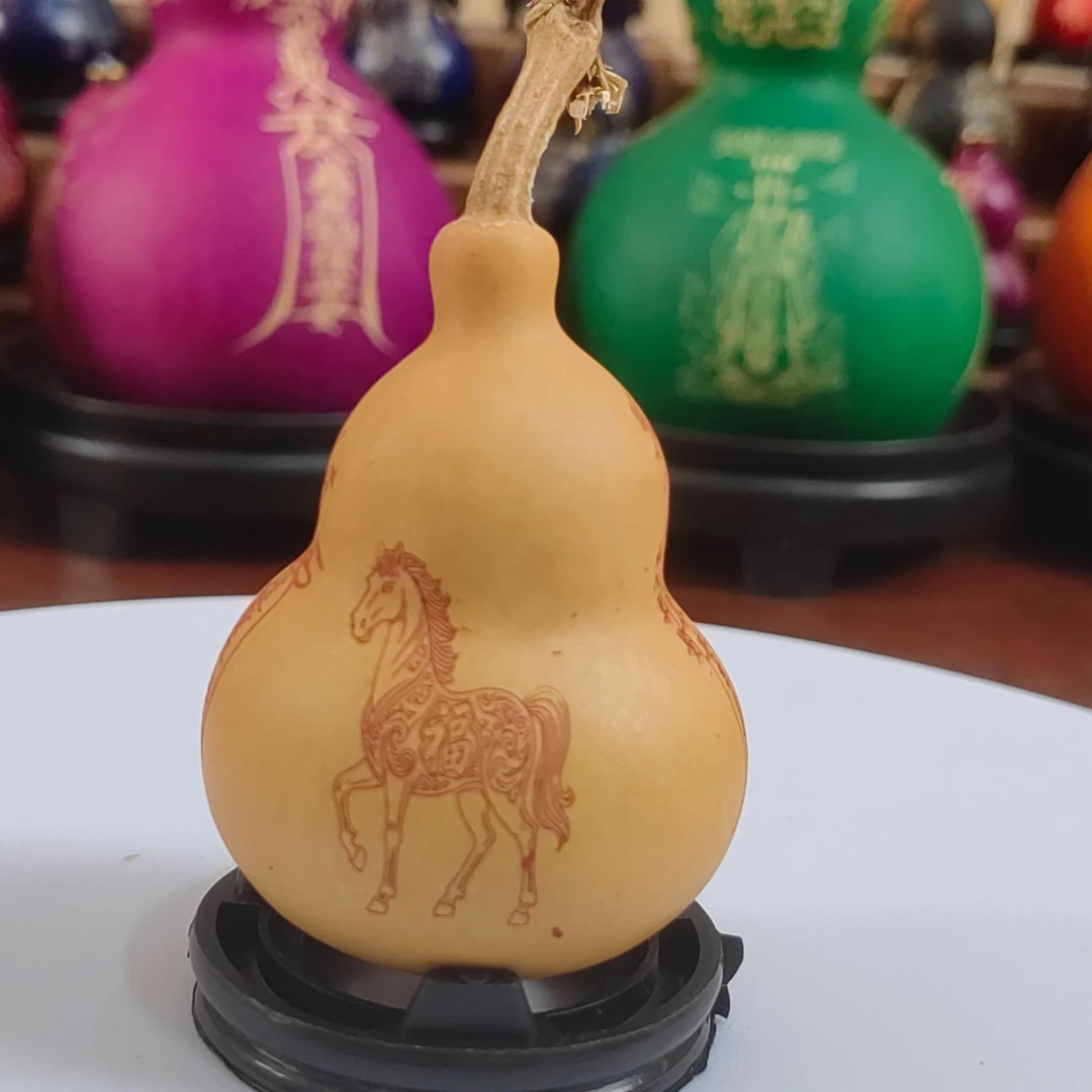 带图案手捻葫芦 十二生肖马雕刻把玩文玩葫芦饰品摆件