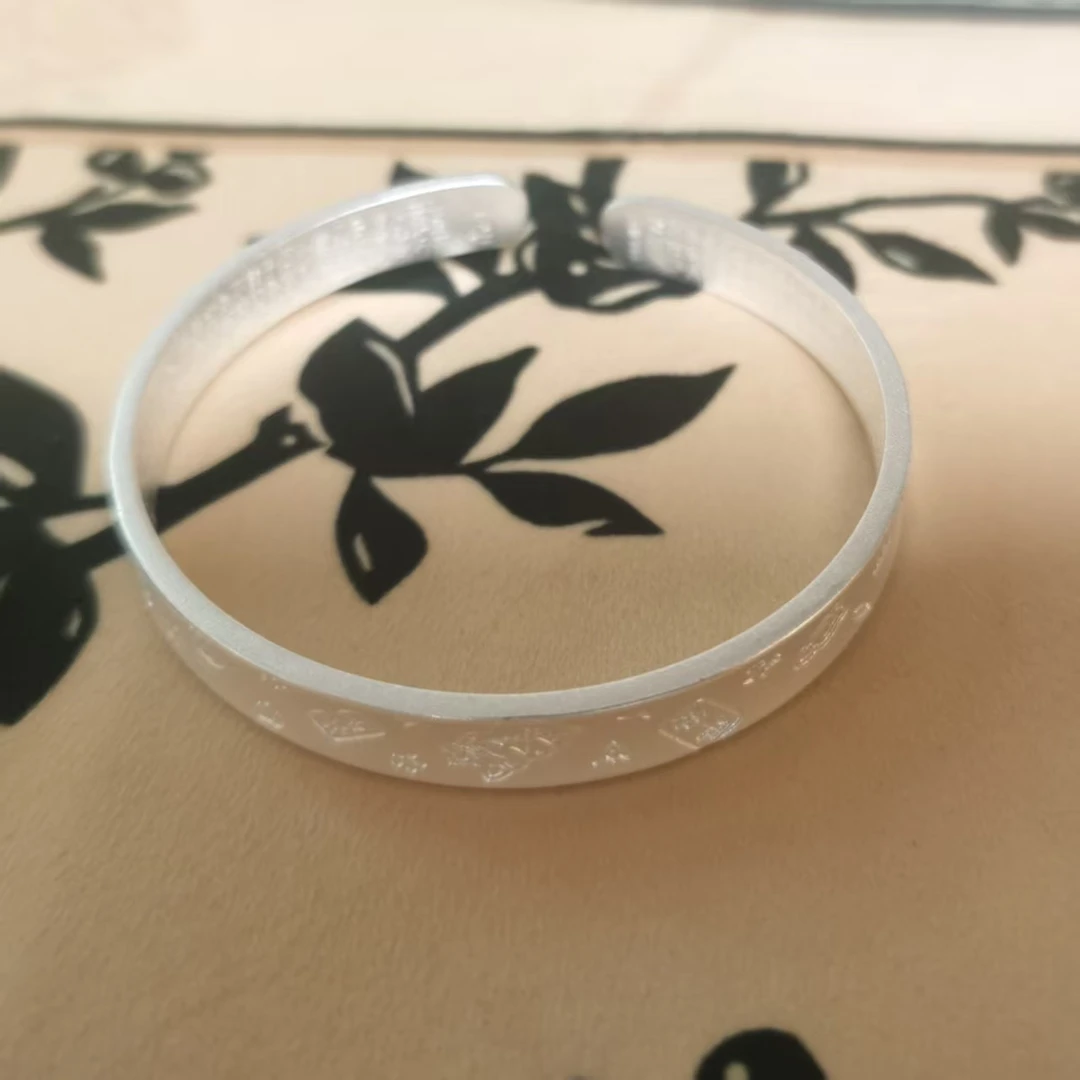 足银手镯 白福禄心经开口镯（水贝严选）