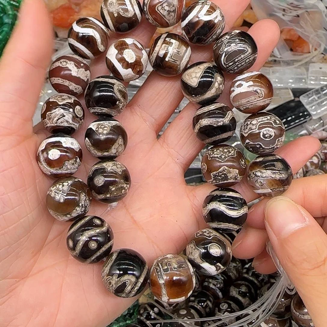 玛瑙/玉髓合金珠宝半成品老玛瑙15mm一条