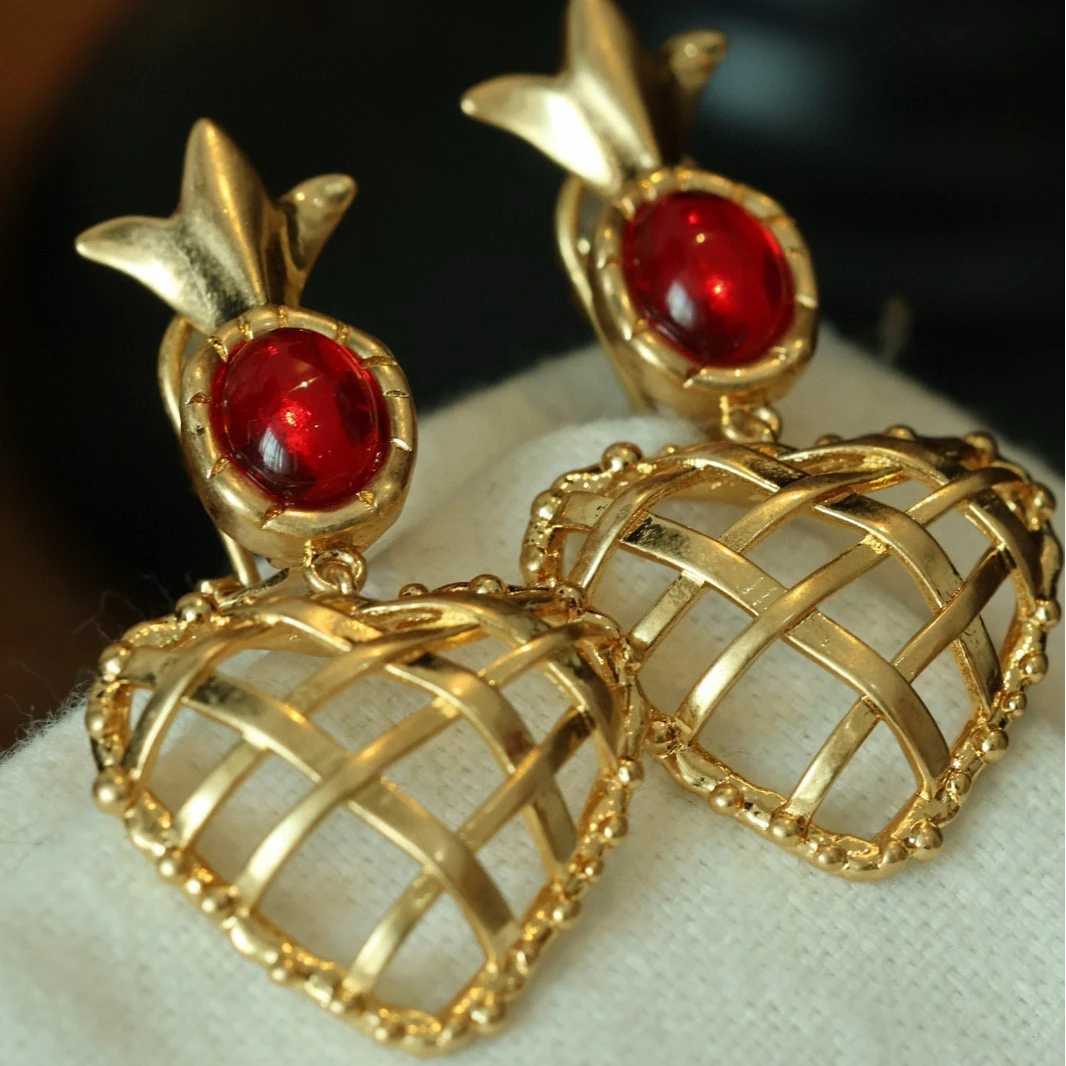 合金琉璃耳饰 【爱心菠萝】法式气质小众耳环