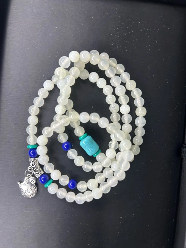 天然岫玉 白冰 108粒 男女同款 冰透